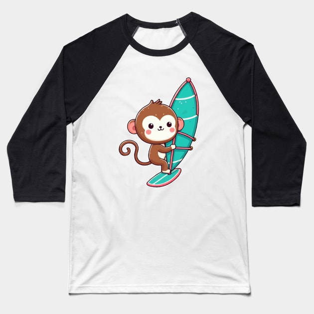 Cute monkey Windsurfing Baseball T-Shirt by fikriamrullah